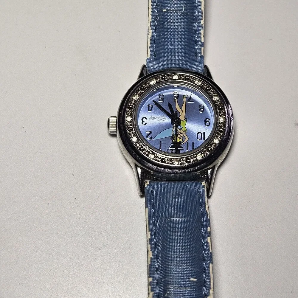 **Final Sale** Disney’s Tinkerbell Watch Silver Crystal Bezel Blue Needs Battery - Picture 12 of 14